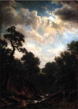 Albert Bierstadt : Moonlit Landscape